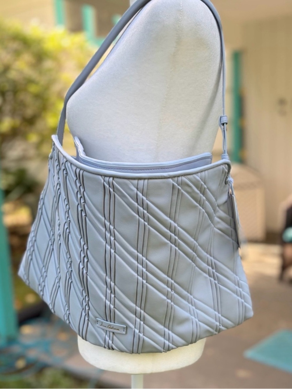 NWT Sam Edelman Unique Hobo Crescent Slate Blue Diagonal Quilted Leather Bag